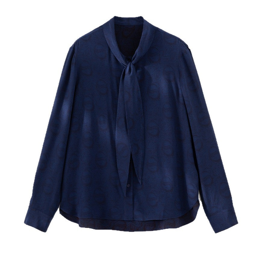 Damen Elegante Schleifenkragen-Bluse mit Jacquardstruktur und lockerer Passform Shop Nory