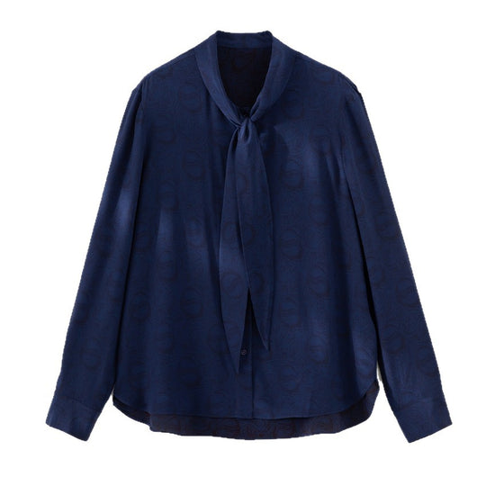 Damen Bluse mit Schleifenkragen und dezenter Jacquardstruktur Shop Nory