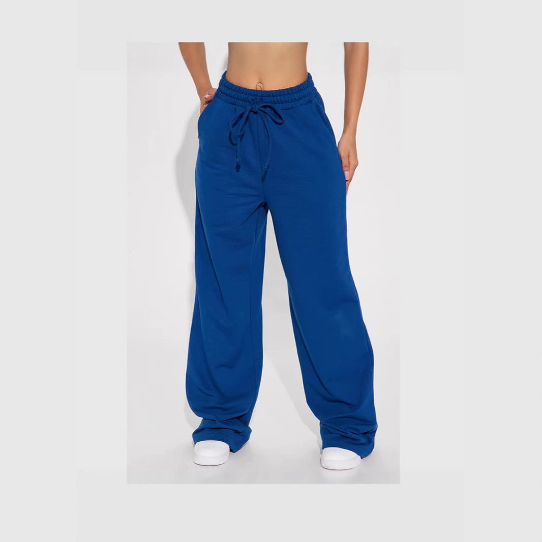 Damen nan breite High-Waist Loungehose aus weichem Baumwollmix mit Kordelzug und Eingrifftaschen Shop Nory