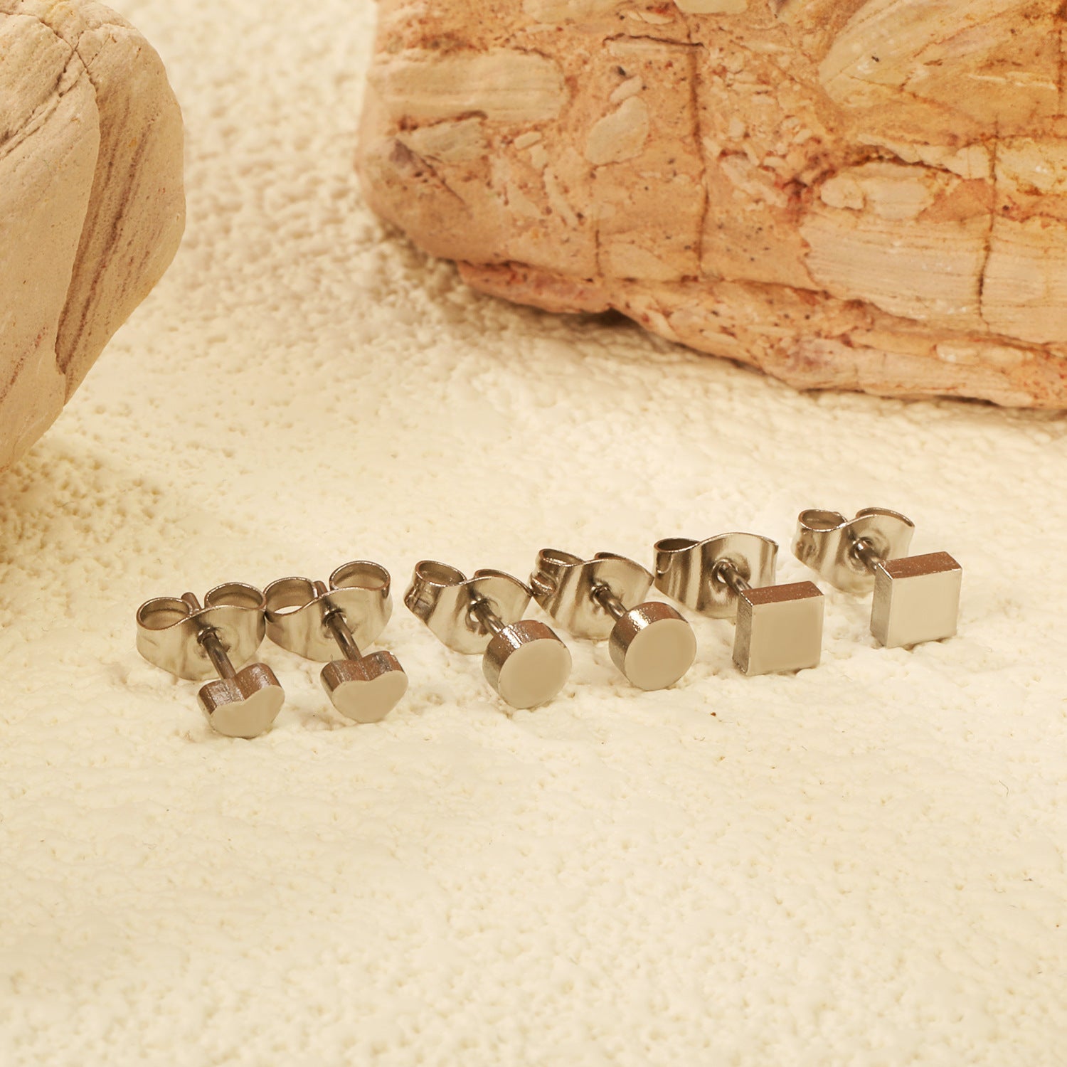 Damen Edelstahl Ohrstecker Set mit verschiedenen geometrischen Formen Shop Nory