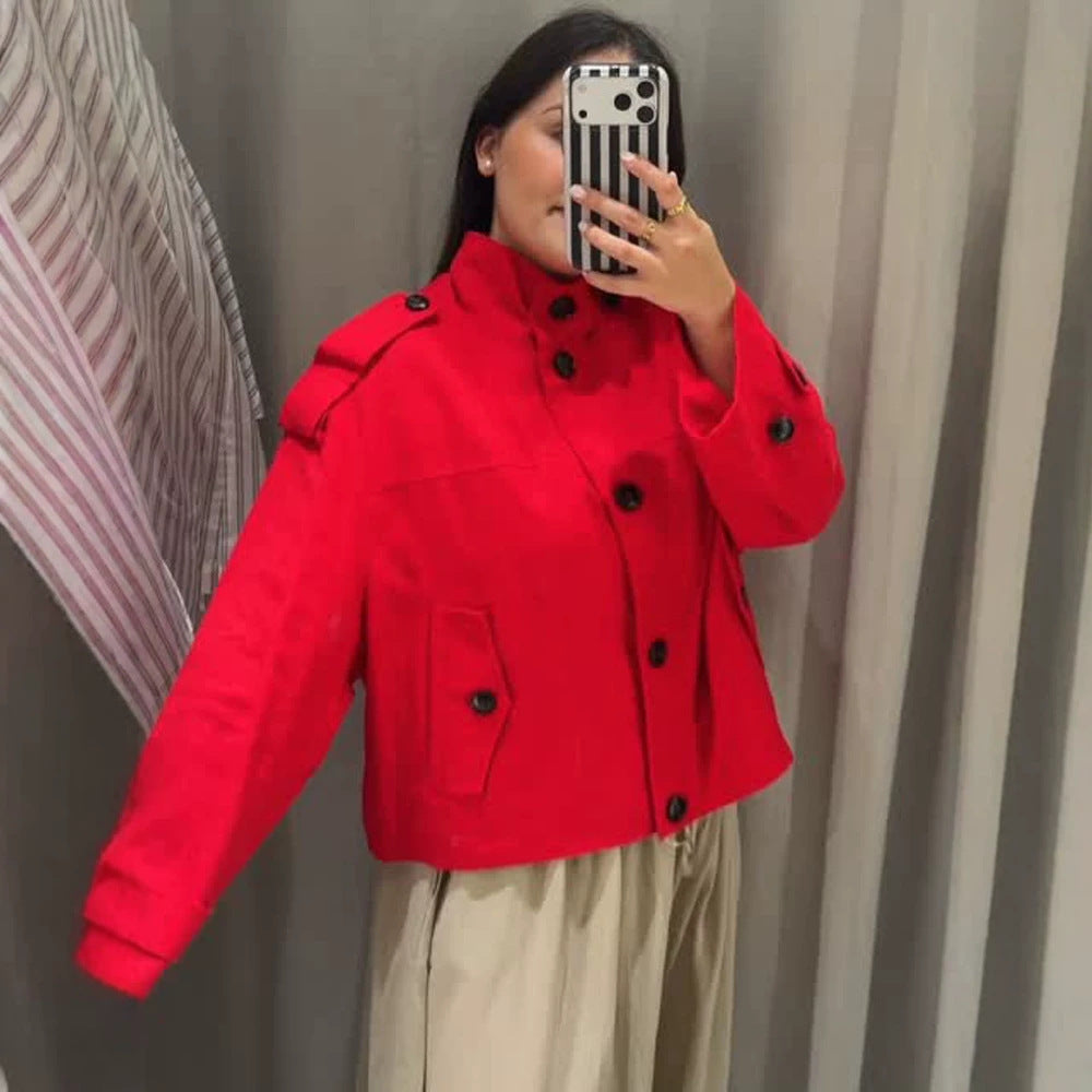 Damen Kurze Boxy-Blousonjacke aus leichtem Canvas mit Schulterklappen Shop Nory