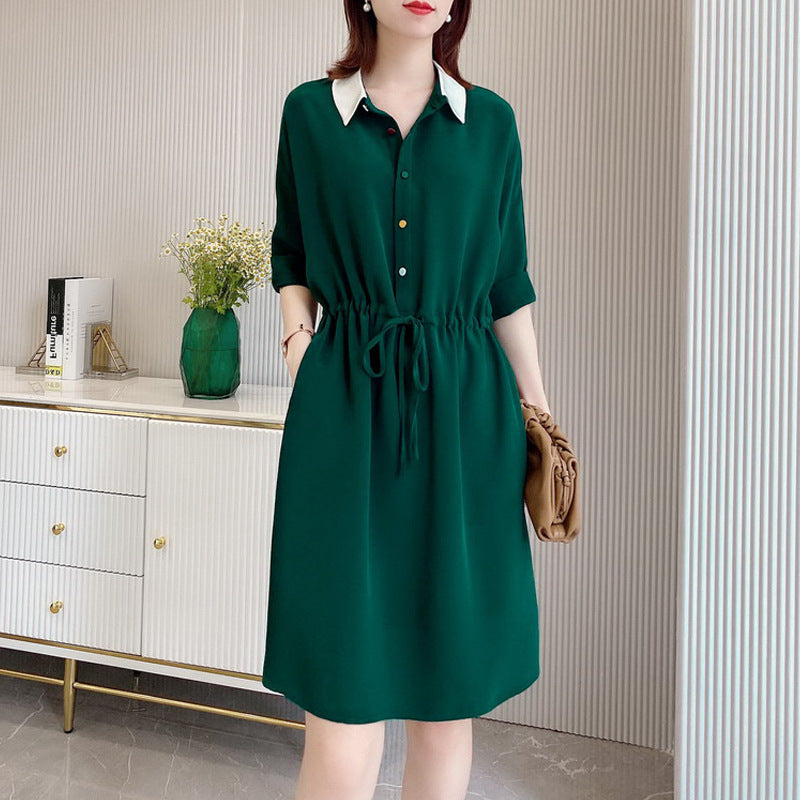 Damen Lässiges Midi-Kleid mit kontrastierendem Kragen Shop Nory