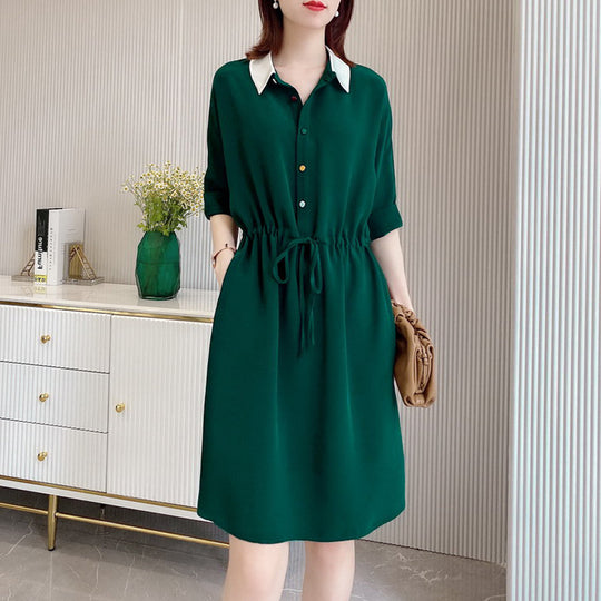 Damen Lässiges Midi-Kleid mit kontrastierendem Kragen Shop Nory