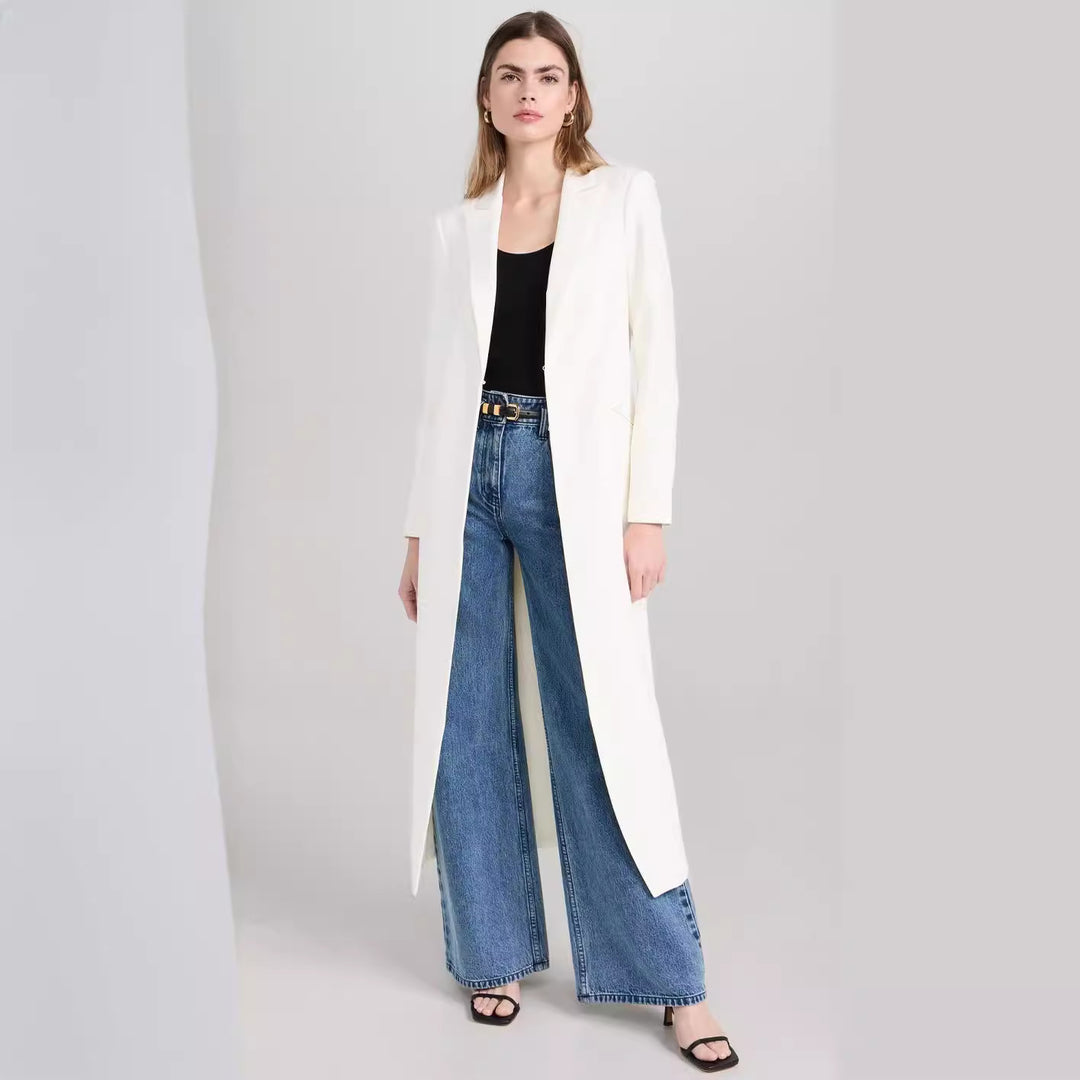 Damen Longline-Mantelblazer mit offenem Frontschlitz und schmaler Silhouette Shop Nory