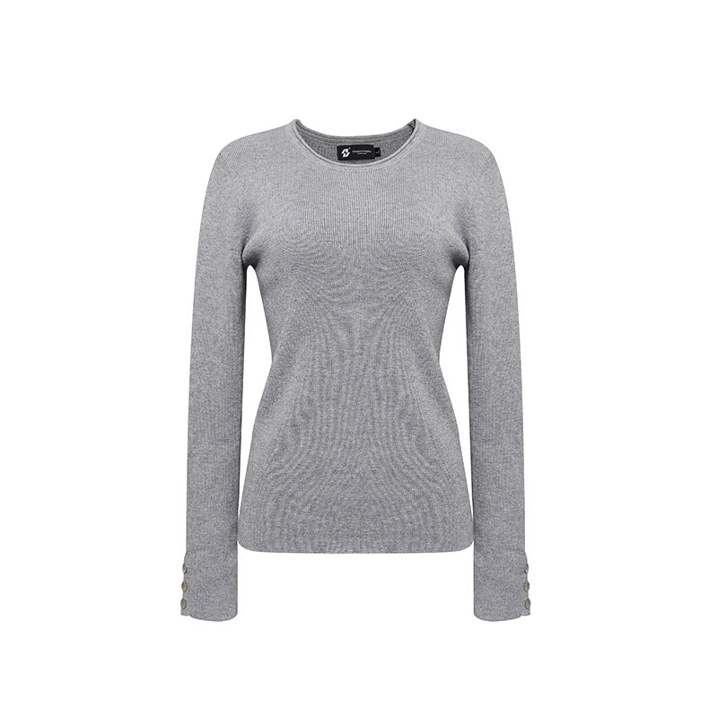 Damen Feinstrickpullover mit Rundausschnitt, schmaler Silhouette und Zierknopfärmeln Shop Nory