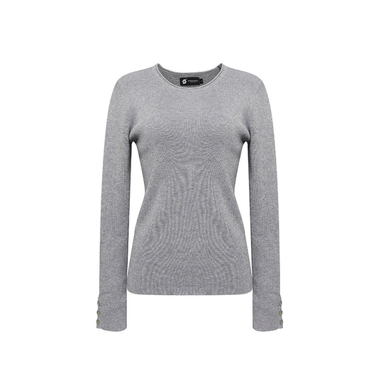 Damen Feinstrickpullover mit Rundausschnitt, schmaler Silhouette und Zierknopfärmeln Shop Nory