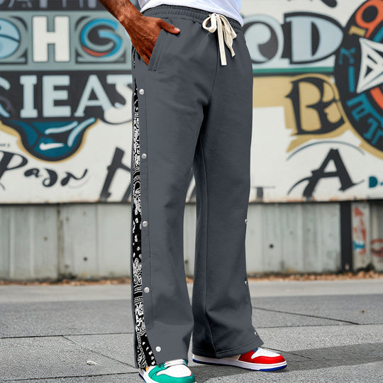 Herren Weite Snap-Trackhose mit Tunnelzug, seitlicher Bandana-Blende und Druckknopfleiste Shop Nory