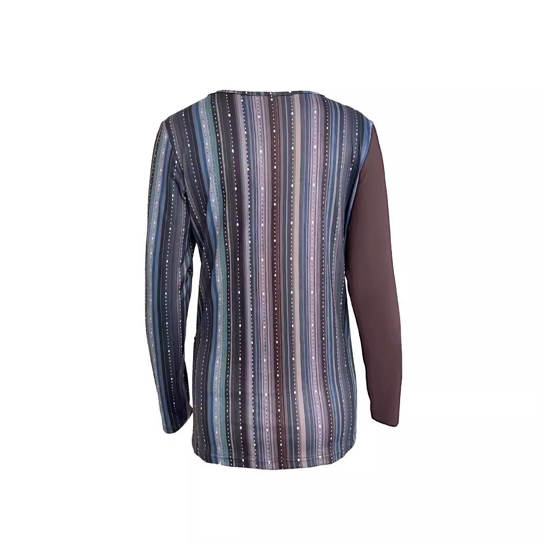 Damen Lagenlook Wickel‑Shirt mit asymmetrischer Drapierung und gestreiftem Unterteil Shop Nory