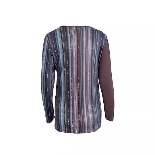 Damen Lagenlook Wickel‑Shirt mit asymmetrischer Drapierung und gestreiftem Unterteil Shop Nory
