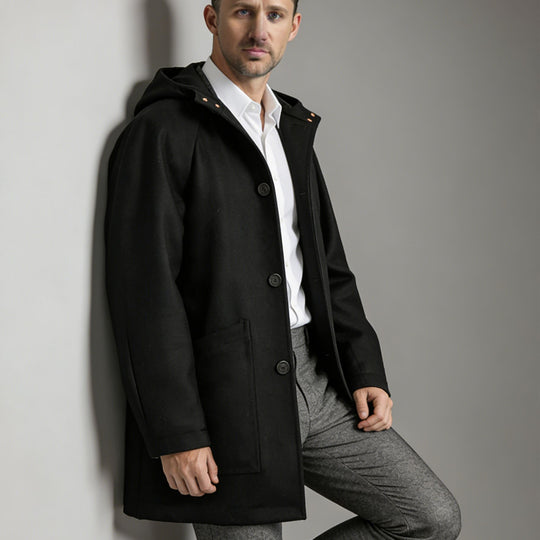 Herren Taillierter Wollmix-Mantel mit Kapuze und verdeckter Knopfleiste Shop Nory