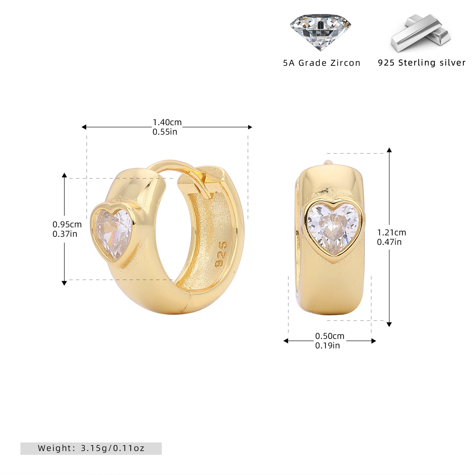 Damen Creolen mit herzförmigem Zirkonbesatz aus 925 Sterling Silber Shop Nory
