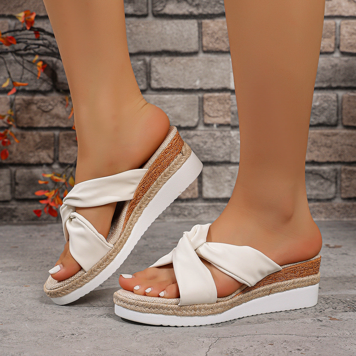Damen Wedge-Pantoletten mit elegantem Knotendesign und flexiblem Fußbett