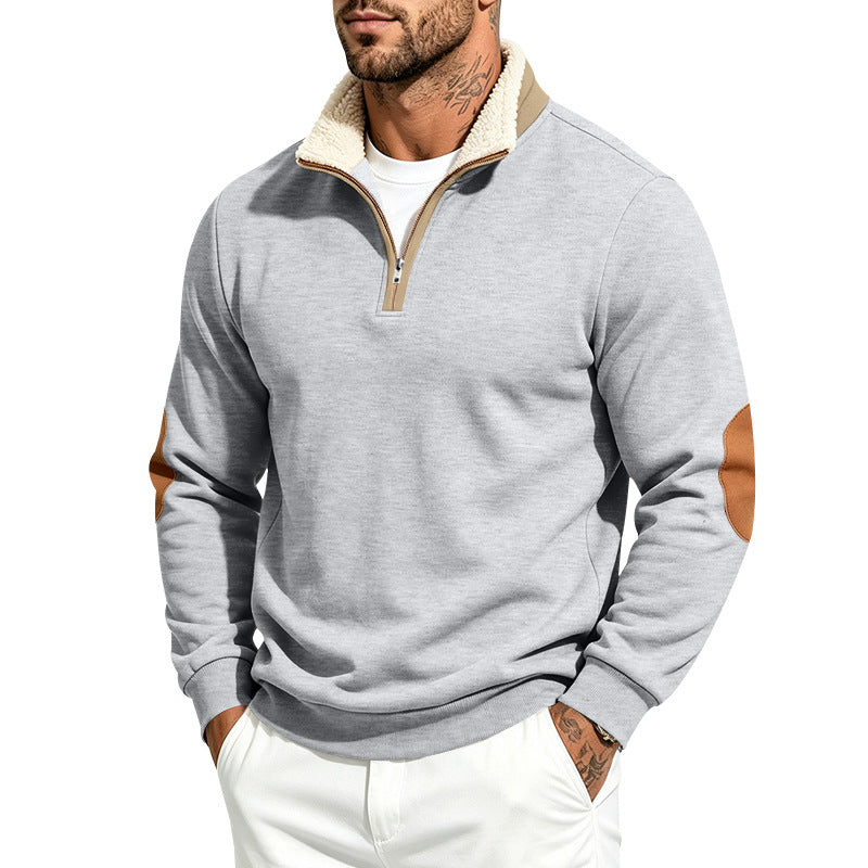 Herren Troyer-Halbzippullover mit Teddyfutter, Kunstleder‑Ellbogenbesätzen und Stehkragen Shop Nory