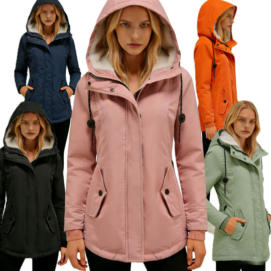 Damen Wasserabweisender Parka mit Teddyfutter, Kapuze und Taillierter Passform Shop Nory
