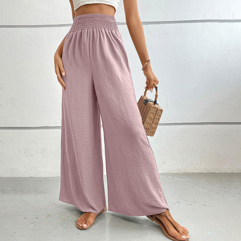 Damen Palazzo-Hose mit hohem, elastischem Rüschenbund und Eingrifftaschen Shop Nory
