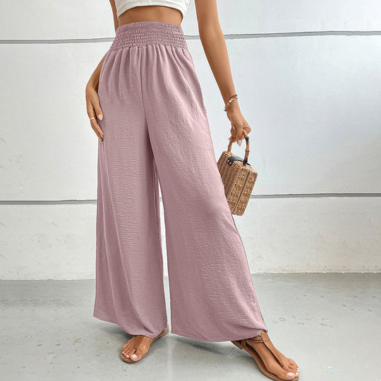 Damen Palazzo-Hose mit hohem, elastischem Rüschenbund und Eingrifftaschen Shop Nory