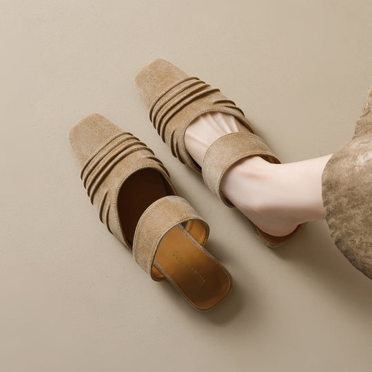 Damen Mokassin-Sandalen mit eleganten Riemen und stylischem Faltendesign Shopnory