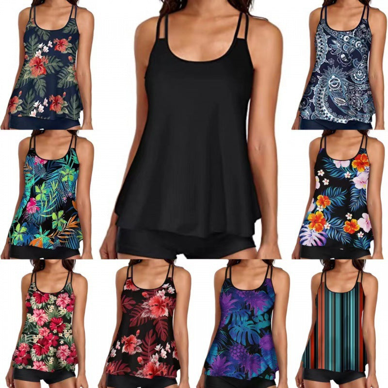 Damen Sportliches Tankini-Set mit bequemem Shorts und verstellbaren Trägern Shopnory