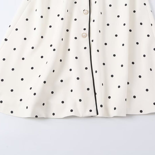 Damen Midi-Hemdblusenkleid mit Polka‑Dot, Kontrastpaspel und Taillengürtel Shop Nory
