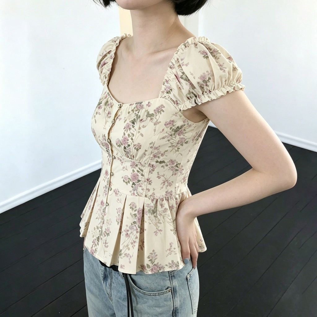 Damenbluse mit floralem Design und Rüschenärmeln