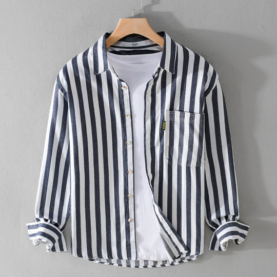 Herren Maritim-inspiriertes Streifen-Relax-Overshirt aus weichem Baumwolltwill mit aufgesetzter Brusttasche Shop Nory