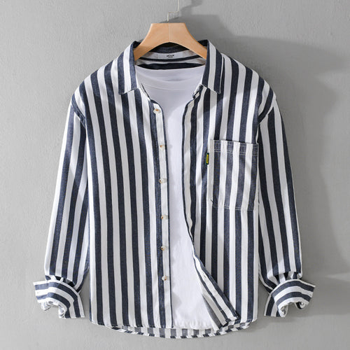 Herren Maritim-inspiriertes Streifen-Relax-Overshirt aus weichem Baumwolltwill mit aufgesetzter Brusttasche Shop Nory