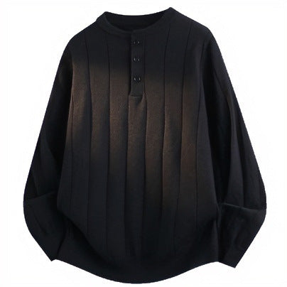 Unisex Oversized Strukturierter Henley-Strickpullover mit vertikaler Rippenstruktur und halber Knopfleiste Shop Nory