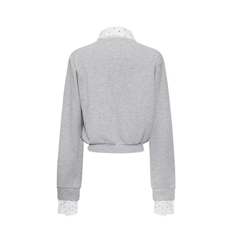Damen Knopf-Sweatjacke mit eingesetztem Hemdkragen und Manschetten Shop Nory