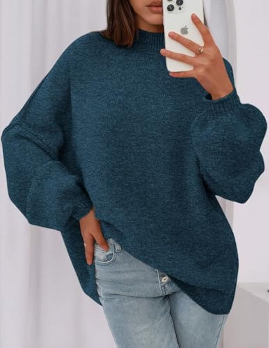 Damen Oversize-Strickpullover mit Stehkragen und Ballonärmeln Shop Nory
