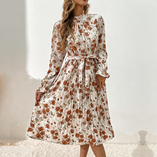 Damen Blumiges Midi-Kleid mit Gürtel und Rüschendetails Shop Nory