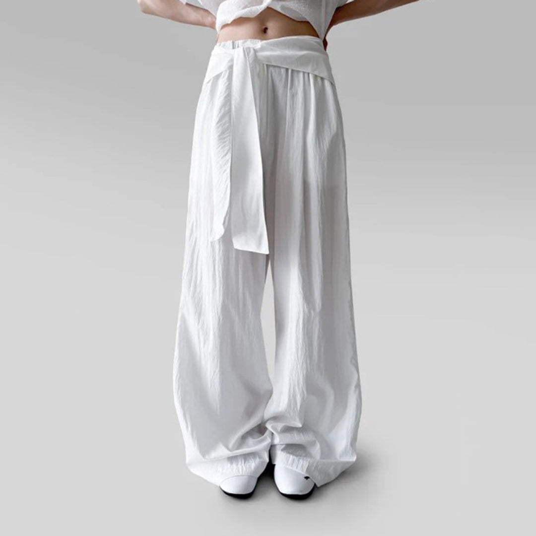 Damen nan Highwaist Leinenhose mit weitem Bein und dekorativem Bindegürtel Shop Nory