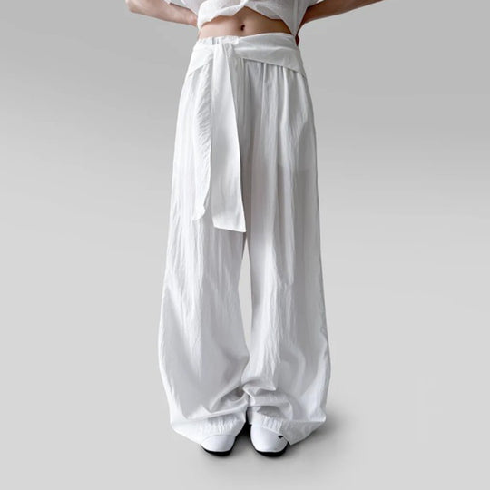 Damen nan Highwaist Leinenhose mit weitem Bein und dekorativem Bindegürtel Shop Nory