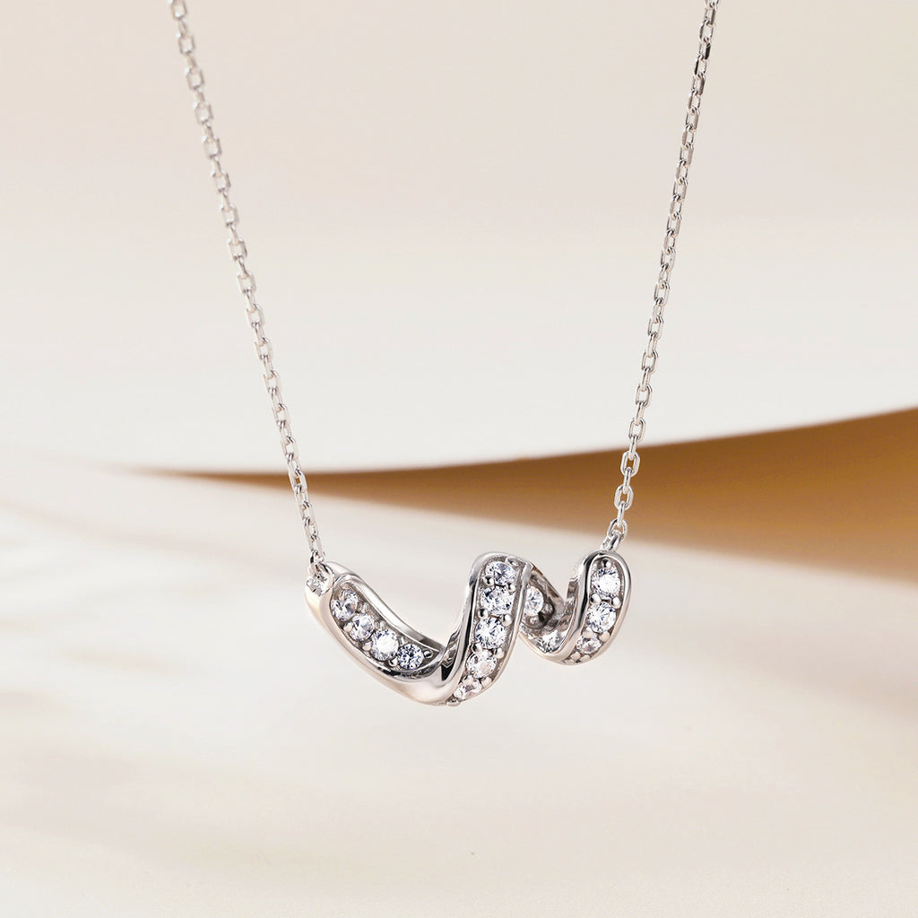 Damen elegante Wellen-Halskette mit Zirkonia-Besatz Shop Nory