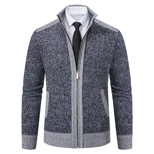 Herren Strickjacke mit Reißverschluss, Stehkragen und kontrastbesetzten Schultern Shop Nory