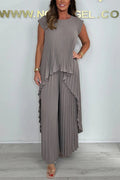 Damen elegantes Plissee-Jumpsuit mit asymmetrischem Saum und fließendem Design
