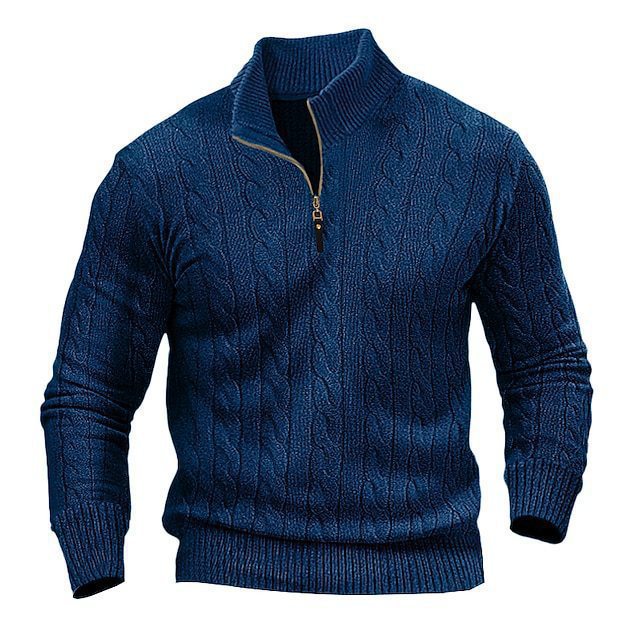 Herren Zopfmuster-Halbzipp-Pullover mit Mockneck und schmaler Silhouette Shop Nory