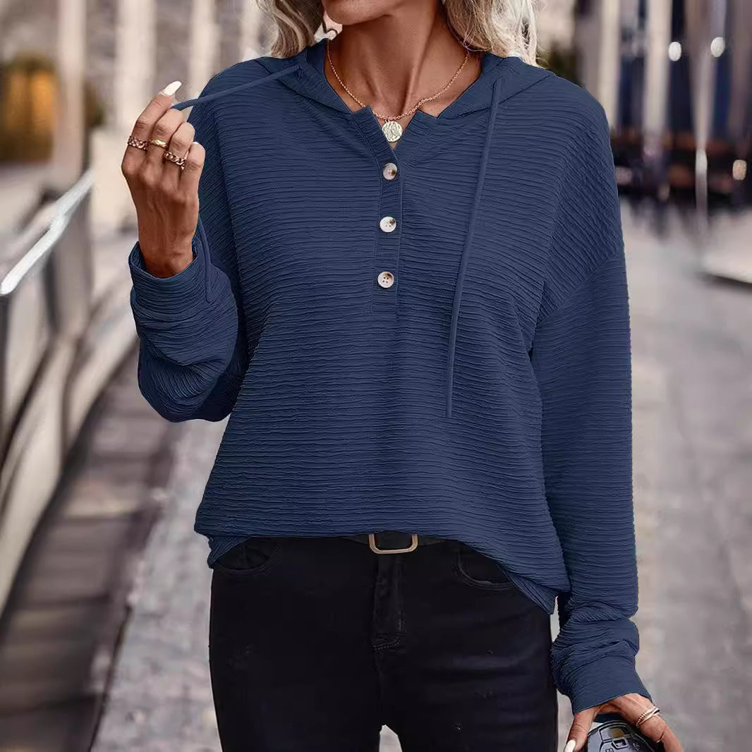 Damen Texturierter Kapuzen-Henleypullover mit Knopfleiste Shop Nory