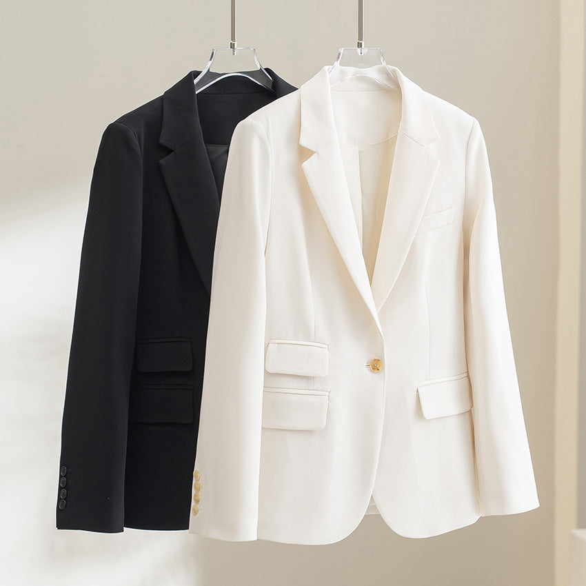 Damen taillierter Ein-Knopf-Blazer mit Reverskragen und Pattentaschen Shop Nory