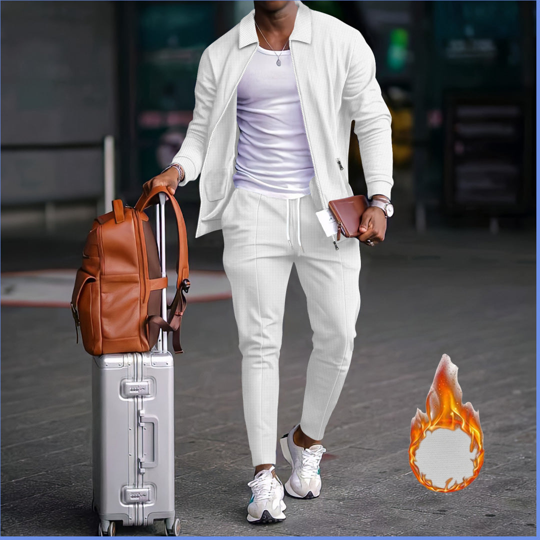 Herren nan zweiteiliges Reise-Loungewear-Set mit strukturierter Jacke, Reißverschluss und konischer Jogginghose Shop Nory