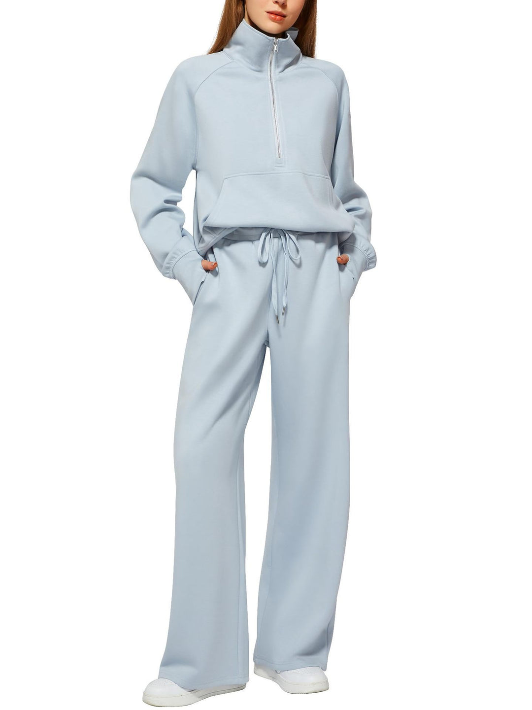 Damen nan halbzip Lounge-Set mit hohem Stehkragen, Kängurutasche und weiten Highwaist-Jogginghose Shop Nory