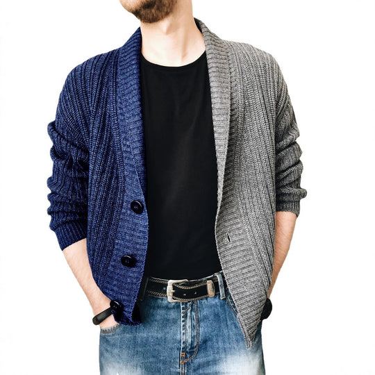 Herren Grobstrick-Cardigan mit Schalkragen, Rippstruktur und markanten Knöpfen Shop Nory