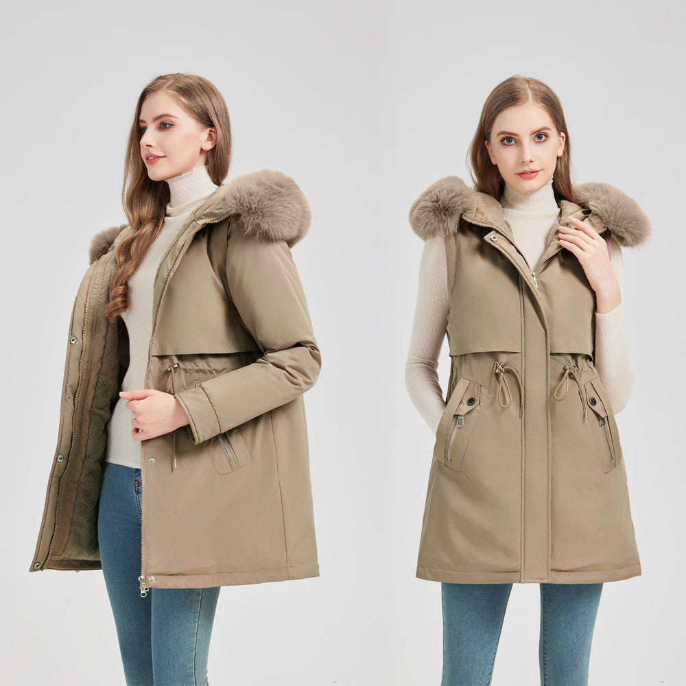 Damen nan taillierter Funktionsparka mit asymmetrischer Frontblende, verstellbarem Tunnelzug und windschützendem Stehkragen Shop Nory
