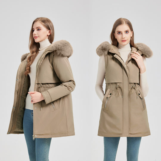 Damen nan taillierter Funktionsparka mit asymmetrischer Frontblende, verstellbarem Tunnelzug und windschützendem Stehkragen Shop Nory