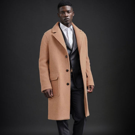 Herren Mid‑Length Teddy‑Wollmantel mit aufgesetzten Eingrifftaschen und Stehkragen Shop Nory