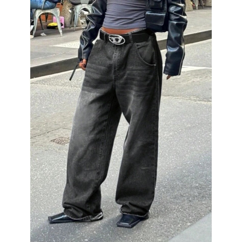 Damen High-Waist Baggy Jeans mit einzigartigem Waschungsverfahren