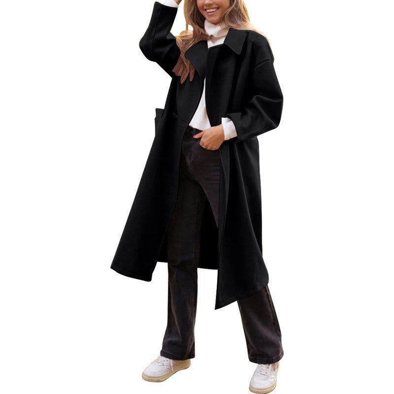 Damen Oversize-Mantel mit weitem Revers, überschnittener Schulter und verdeckter Knopfleiste Shop Nory