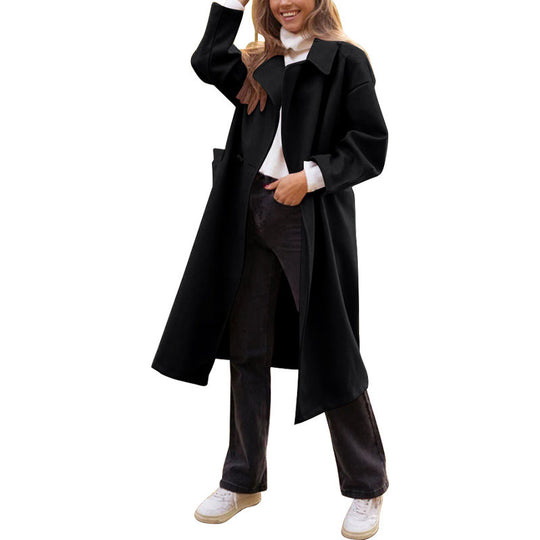 Damen Oversize-Mantel mit weitem Revers, überschnittener Schulter und verdeckter Knopfleiste Shop Nory