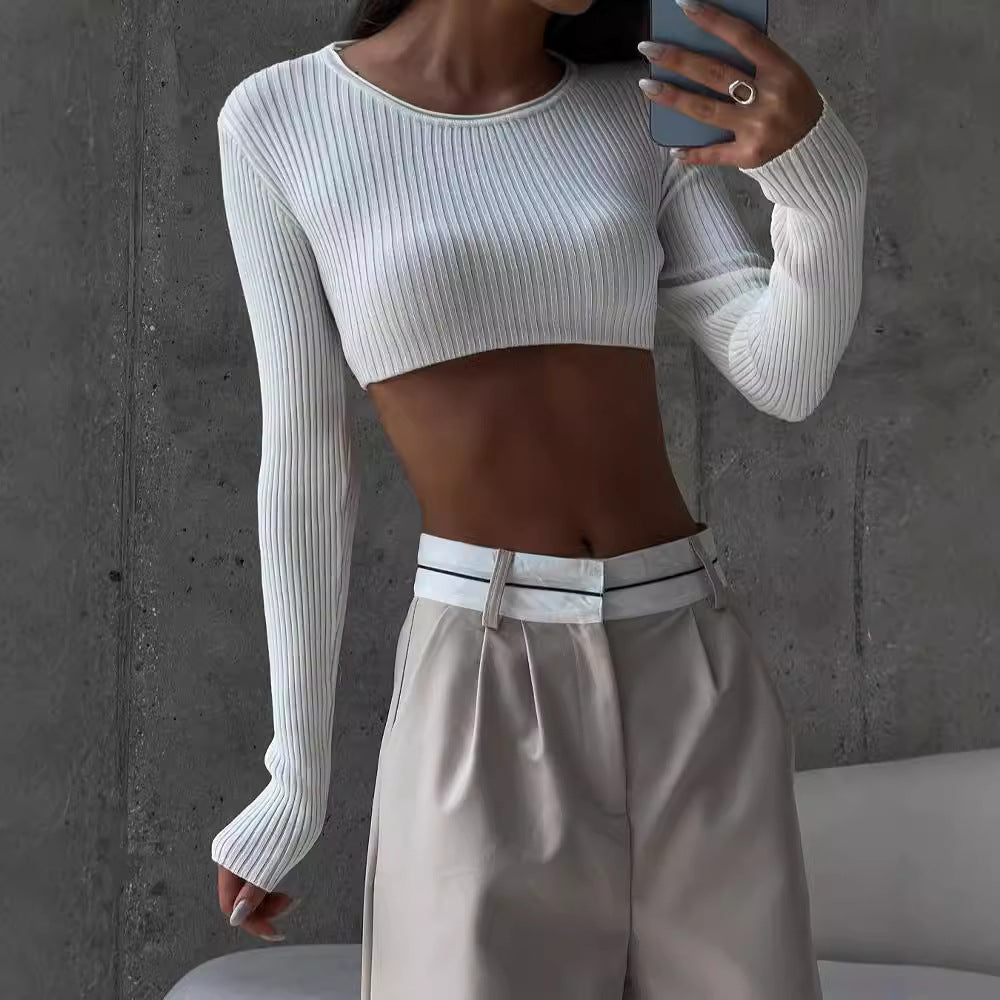 Damen Hochtaillierte weite Bundfaltenhose mit Kontrastbund Shop Nory