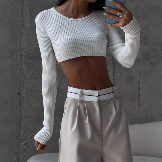 Damen Hochtaillierte weite Bundfaltenhose mit Kontrastbund Shop Nory