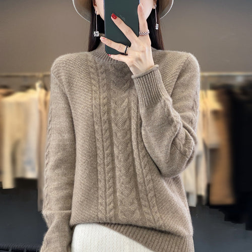 Damen Weicher Zopfstrick‑Mockneckpullover mit kaschmirähnlicher Haptik und verlängerten Rippbündchen Shop Nory